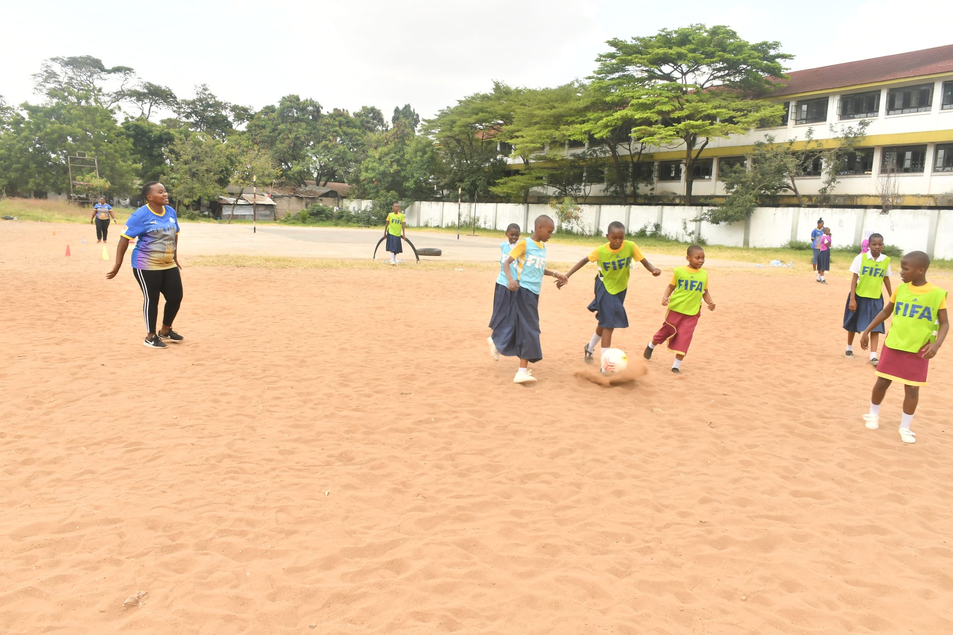 Football training session with young players